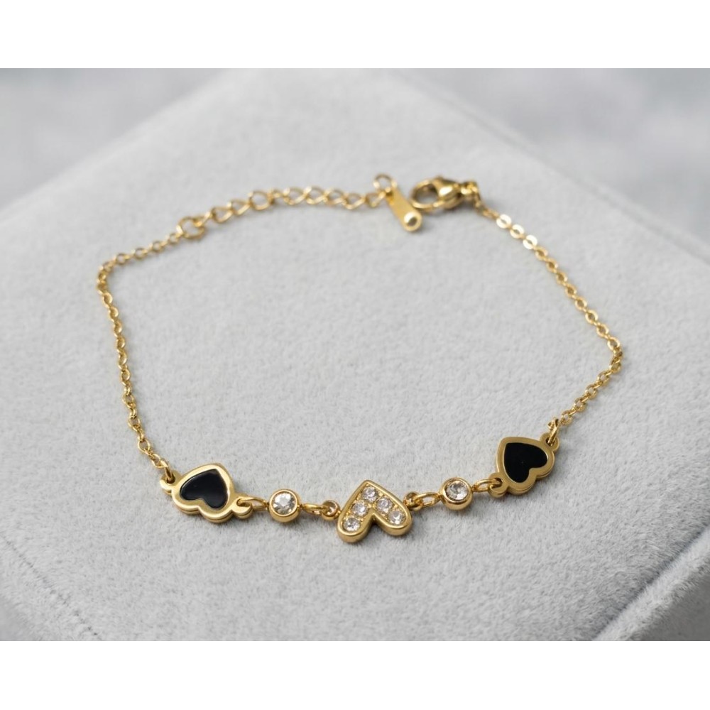 Black enamel heart bracelet