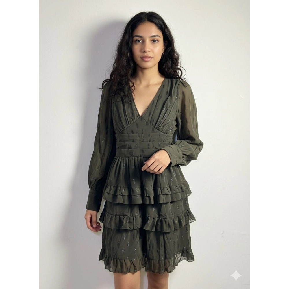 V-Neck Ruffle Mini Dress