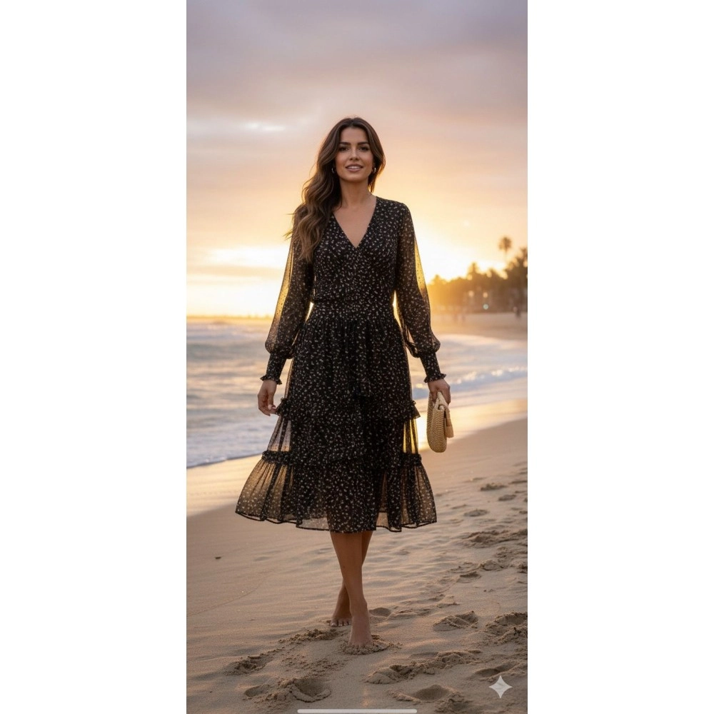 Chiffon Tiered Floral Midi Dress