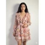 Pink Floral Shimmer Ruffle Dress