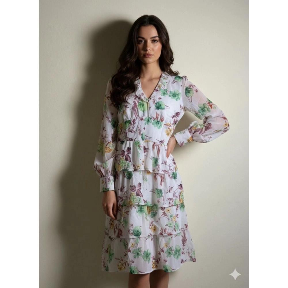  Long Sleeve Tiered Midi 